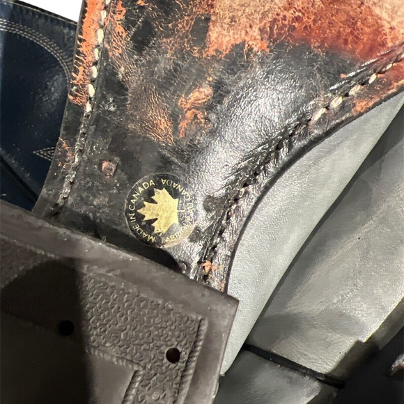 Double H Canada Navy & Grey Leather Embroidered Western Cowboy Boots US 8.5 - Picture 7 of 8